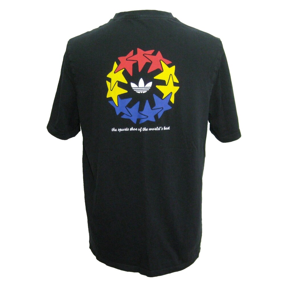 Adidas Logo T-Shirt Mens Black Short Sleeve Graphic 100% Cotton Athletic Top